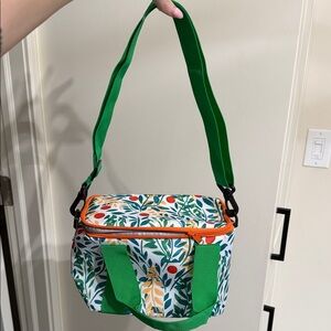 Green Floral Insulated Lunch Bag with Orange Trim